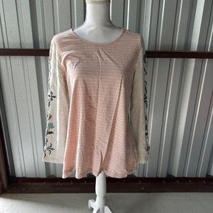 John Mark Embroidered Mix Media Striped Long Sleeve Sweater S